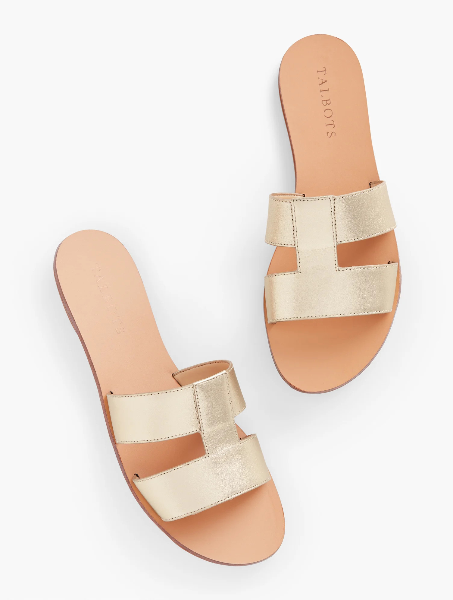 Hannah Metallic Vachetta Slides - Gold - 9M Talbots | Talbots