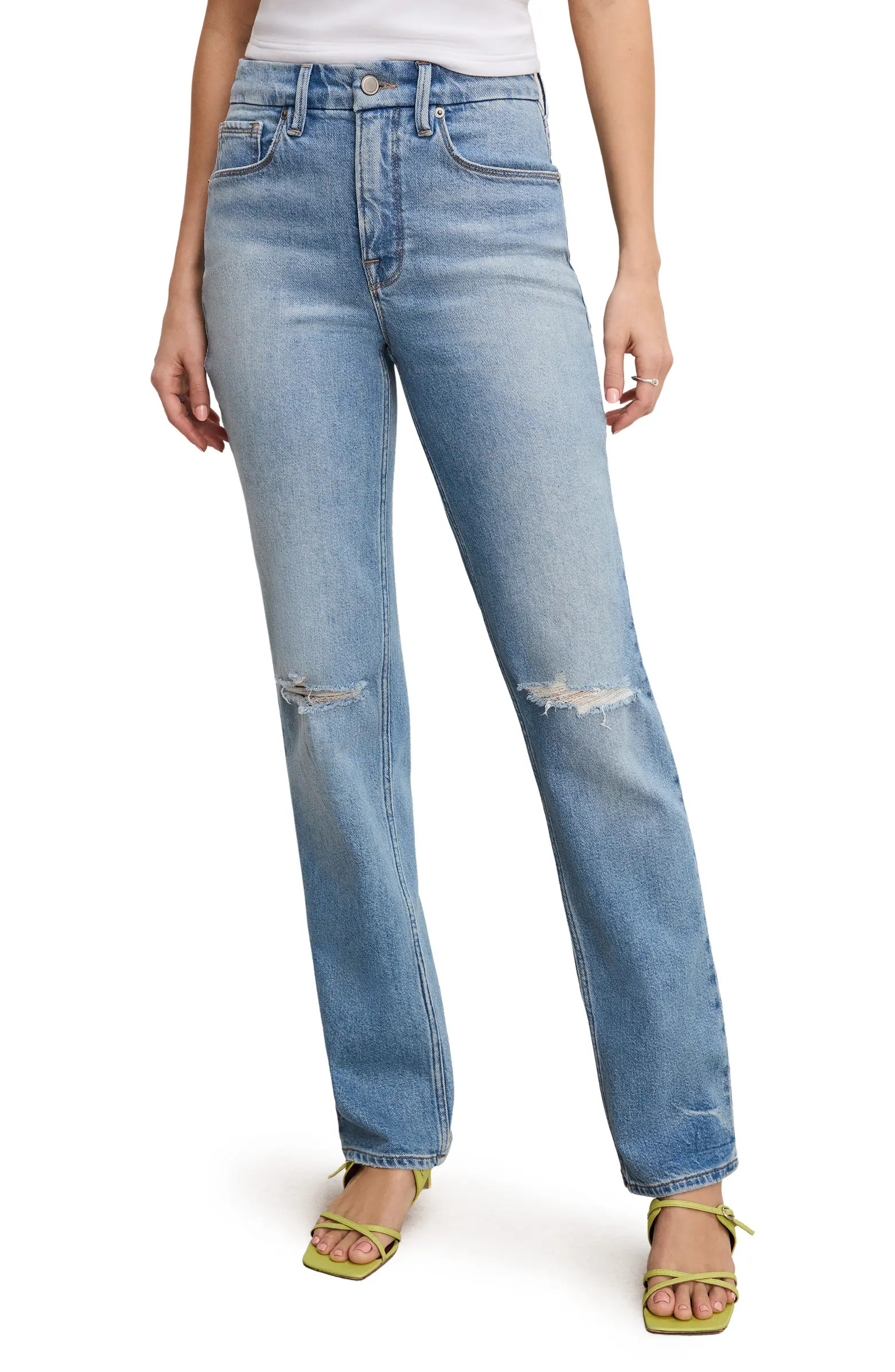 Good American Good Icon Ripped High Waist Straight Leg Jeans | Nordstromrack | Nordstrom Rack