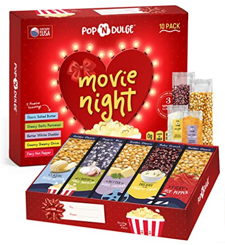Popcorn Gifts For Women Movie Night Gift Baskets Gifts For Her Gift Set For Women, 10 Piece Set, 5 Gourmet Popcorn Kernels and 5 Popcorn Seasoning Flavoring, Non-GMO, Gift Idea From Daughter, Wife, Mom, Son | Amazon (US)