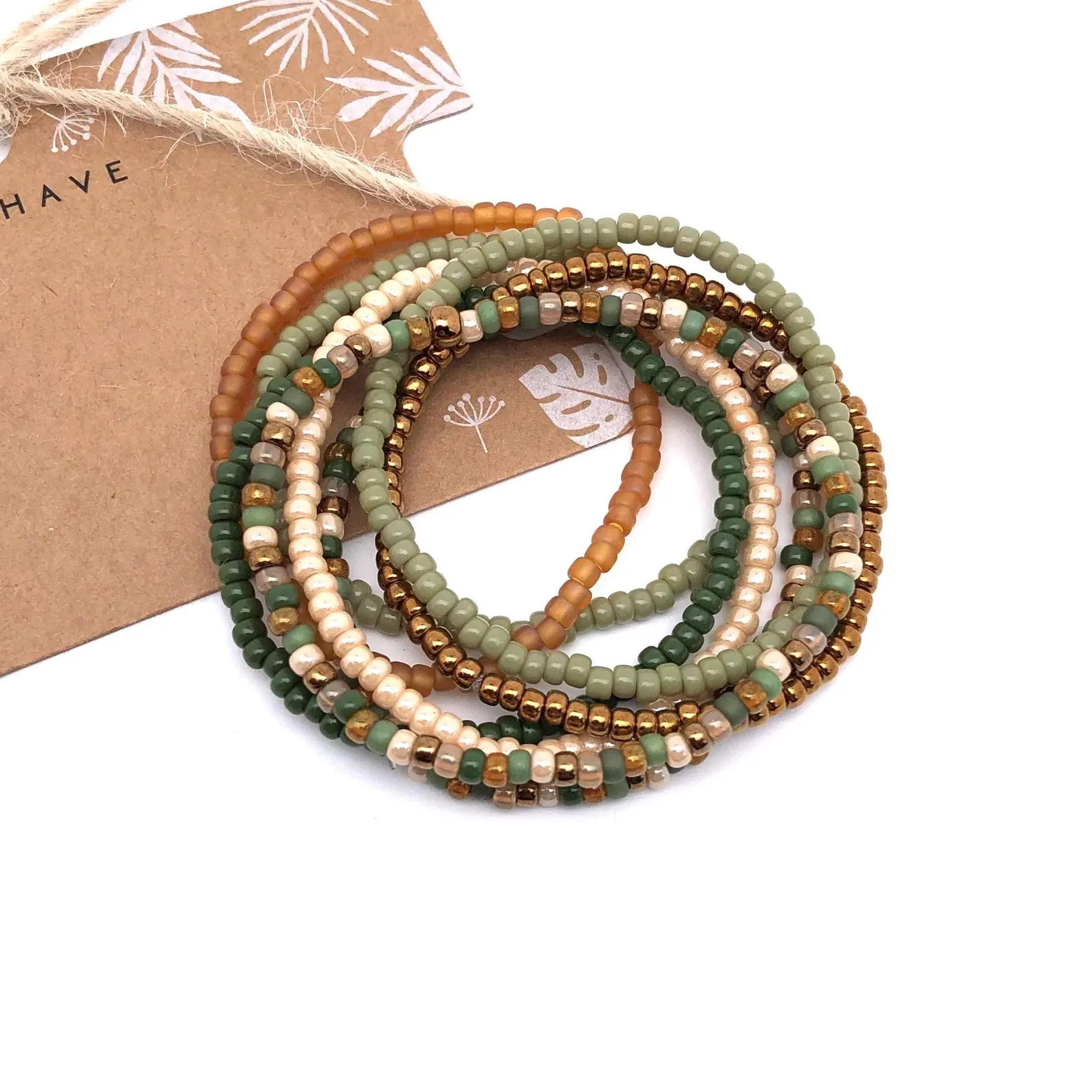 Forrest mix Miyuki bead bracelet, rocaille bead stretch bracelet in green, bronze & brown, colorf... | Etsy (Global)
