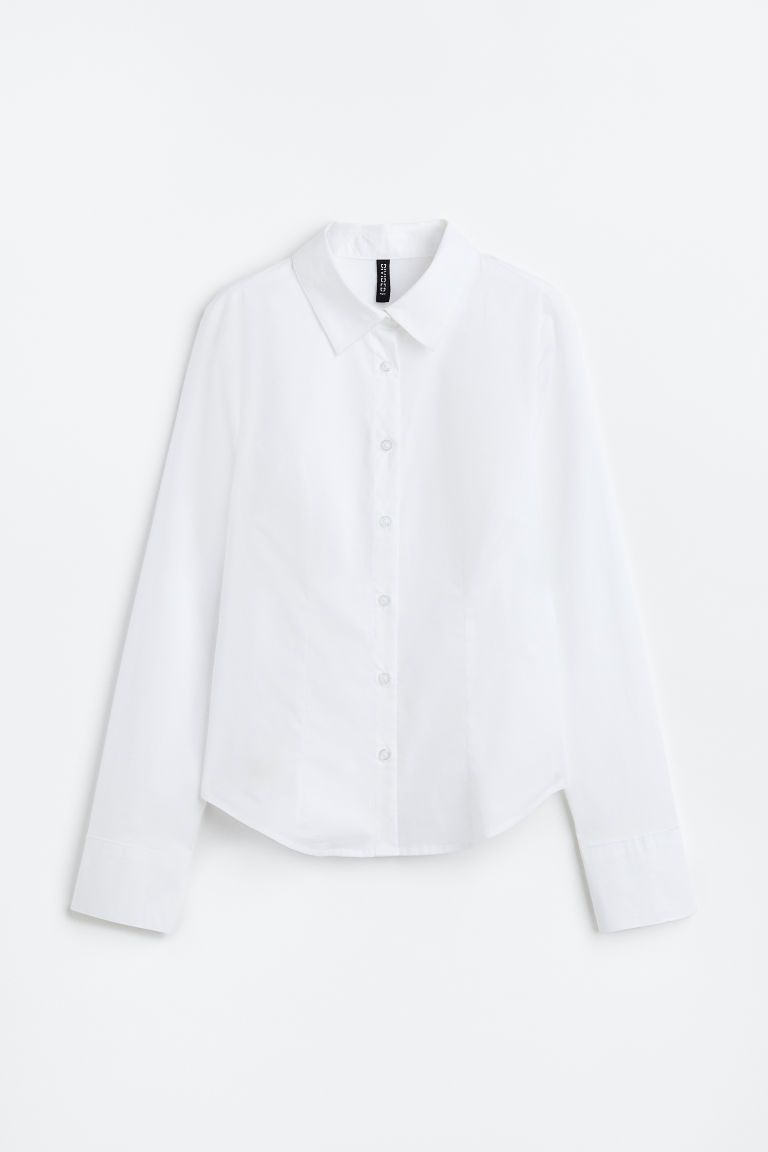 H & M - Fitted Poplin Shirt - White | H&M (US + CA)