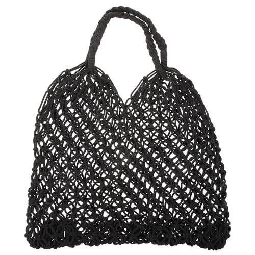 TENDYCOCO Shoulder Bag Mesh Beach Bag Woven Cotton Hollow for Women (Black) | Amazon (UK)
