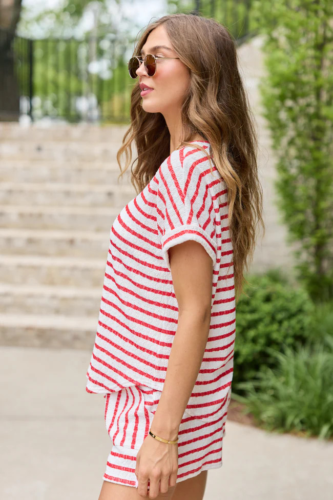 Double Take Red Striped Top | Pink Lily