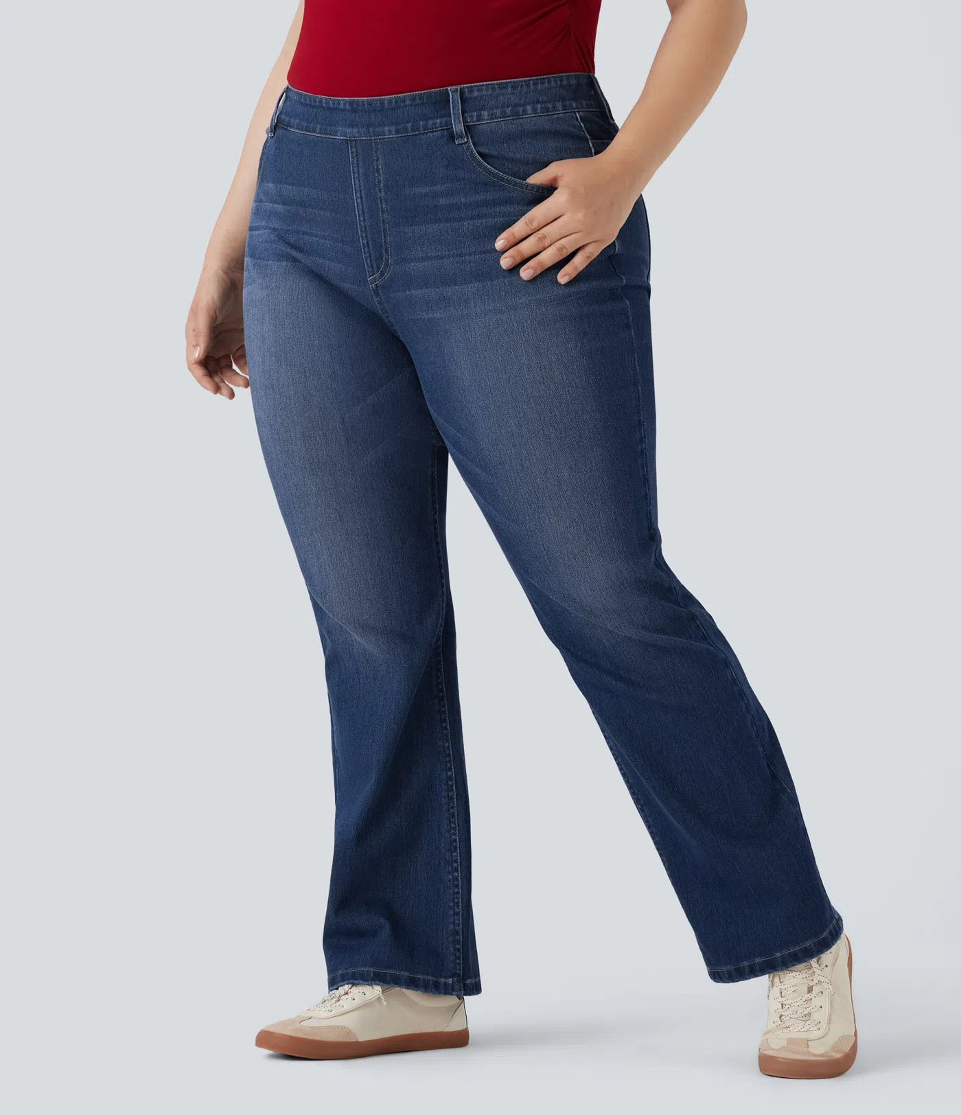 Women’s Plus Size Halara Flex™ High Waisted Washed Casual Bootcut Jeans with Pockets - Halara | HALARA