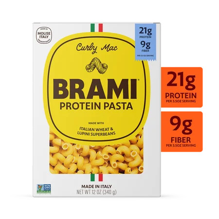 Brami Curly Mac High Protein Pasta, Made in Italy, 21g Protein, High Fiber, Durum Wheat Plus Lupini Beans, Bronze Cut Shelf-Stable Noodles, 12 oz Box | Walmart (US)