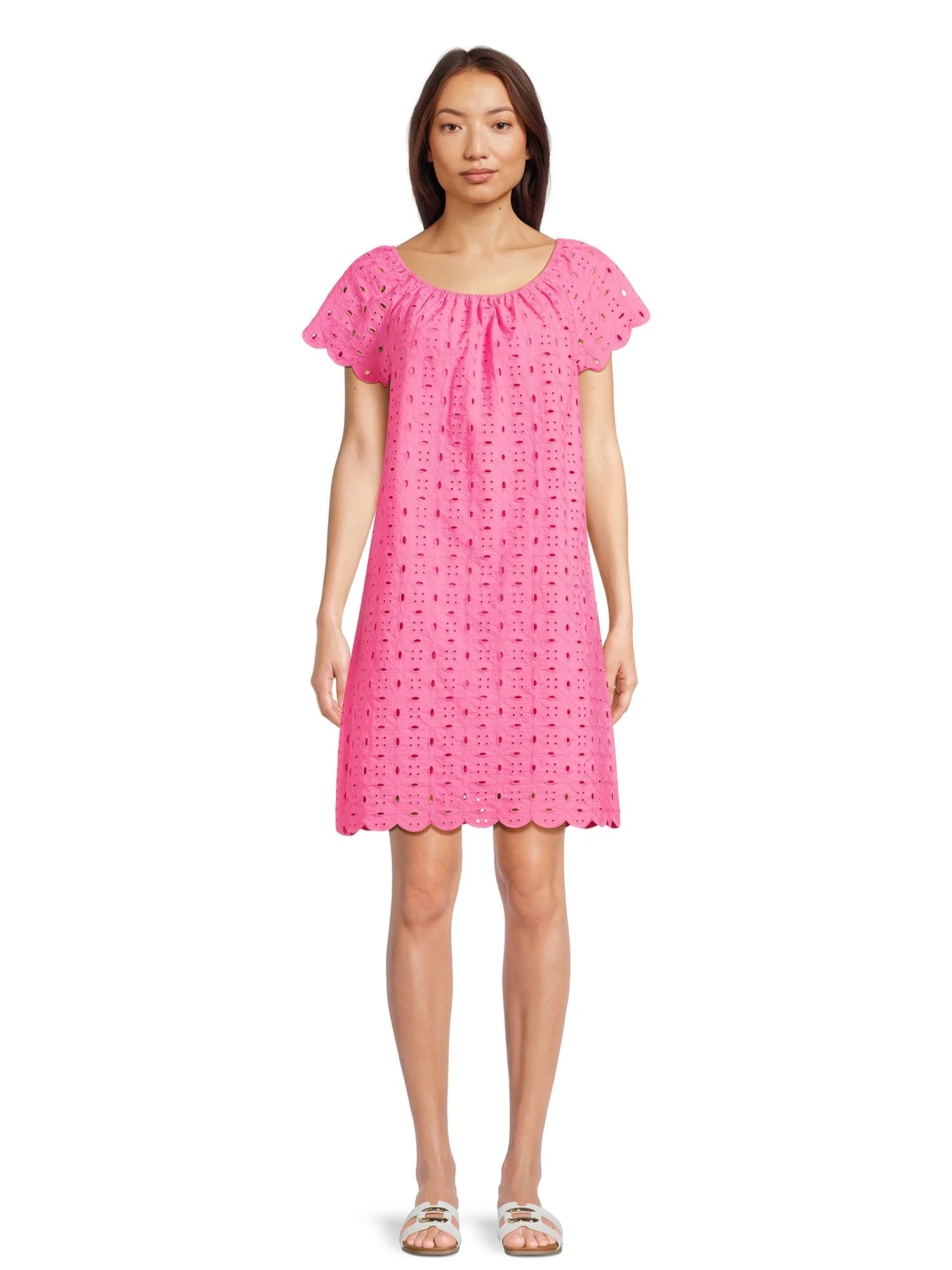 Time and Tru Women’s Eyelet Mini Dress with Short Sleeves, Sizes XS-XXXL | Walmart (US)