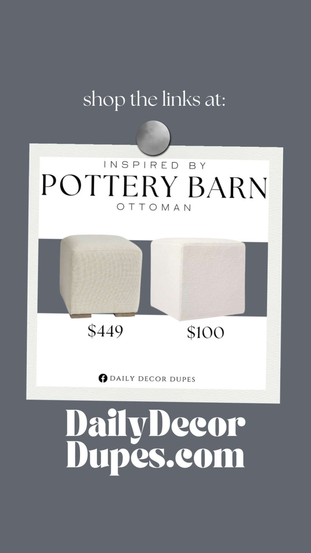 Inspired by Pottery Barn Ottoman. Contemporary cube ottoman. Stylish cube footstool.  Modern home ottoman. Modern minimalist furniture. Chic footrest for living room. Mid-century modern footrest. 

Home dupe dupes more affordable option find replica copy cat similar look for less budget friendly affordable cheap cheaper beautiful pretty. Clearance sale coupon code discount code promo code luxury lookalike look a like Inspo inspiration inspired by idea ideas Love dupes like these? I share multiple every day in my FB group “DAILY DECOR DUPES”
 

 #LTKHoliday #LTKHome #LTKSaleAlert