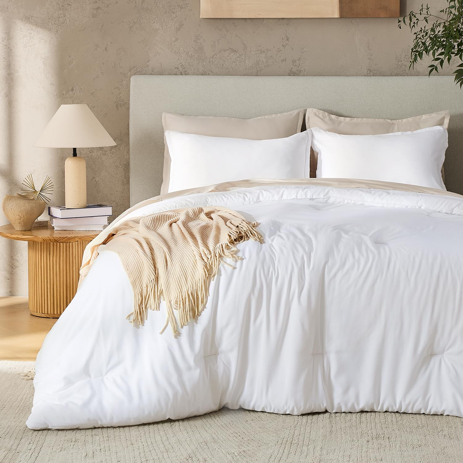 Andency White Queen Size Comforter Set, 3 Pieces Boho Solid Bedding Comforters & Sets, Modern Rev... | Amazon (US)