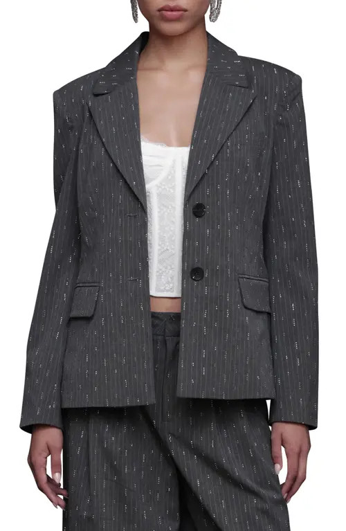 Avec Les Filles Rhinestone Detail Pinstripe Blazer in Grey Pinstripe - Silver at Nordstrom, Size X-Small | Nordstrom