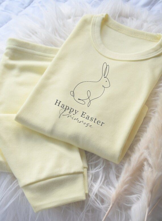 PERSONALISED Happy Easter Pyjamas  Line Rabbit Girls Boys Easter Pyjamas Easter Bunny Pyjamas Spr... | Etsy (US)