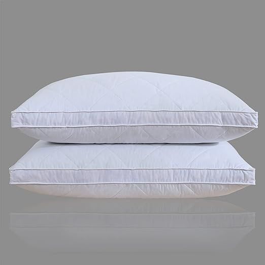 White Goose Feather with Polyester Fiber Bed Pillow - 600 Thread Count 100% Cotton,Medium Firm,So... | Amazon (US)