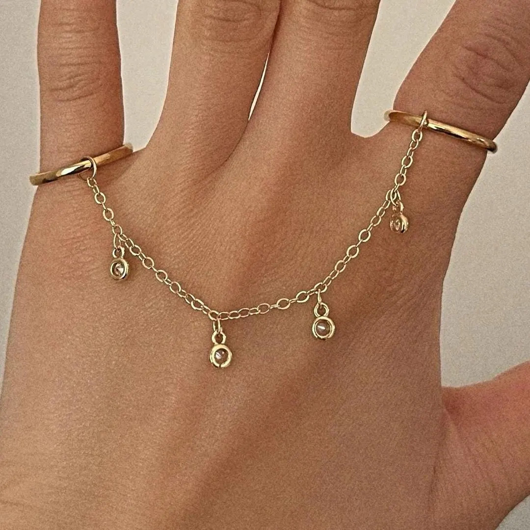 NON TARNISH 18k Gold Double Band Ring Dainty Shaker Chain Ring Thin Stacking Ring Minimalist Wate... | Etsy (US)