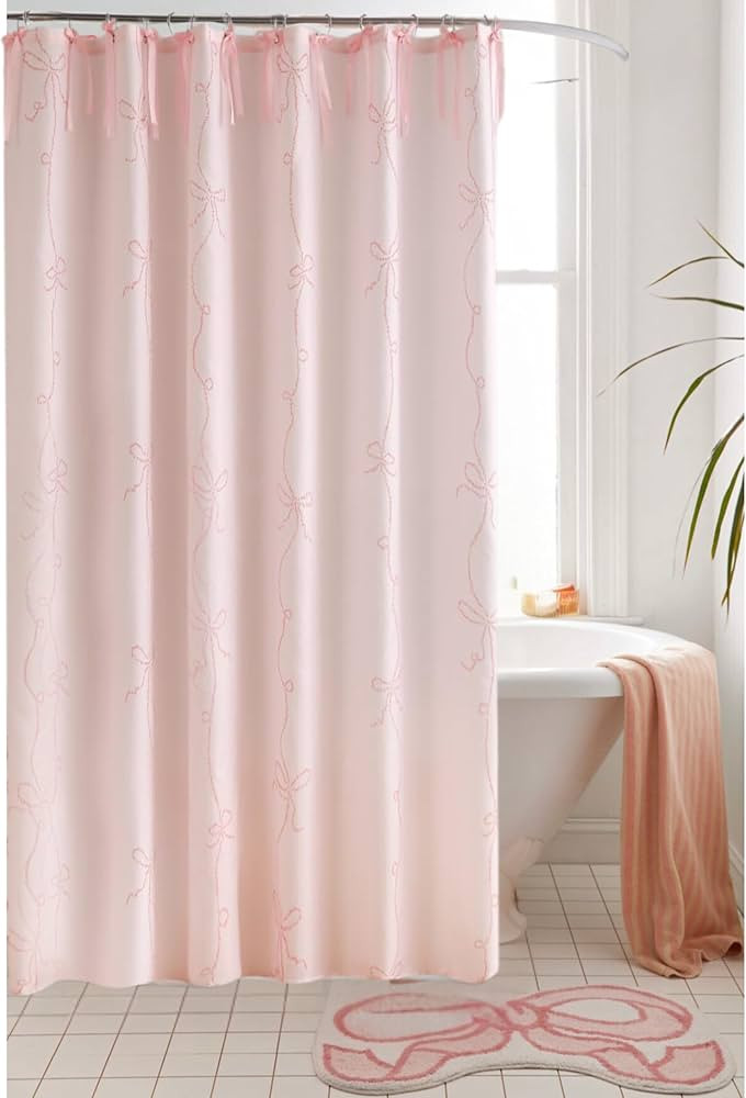 Bow Shower Curtain, Coquette Handcrafted Bow Tie Bath Curtain for Master Bathroom, Ruched Microfi... | Amazon (US)