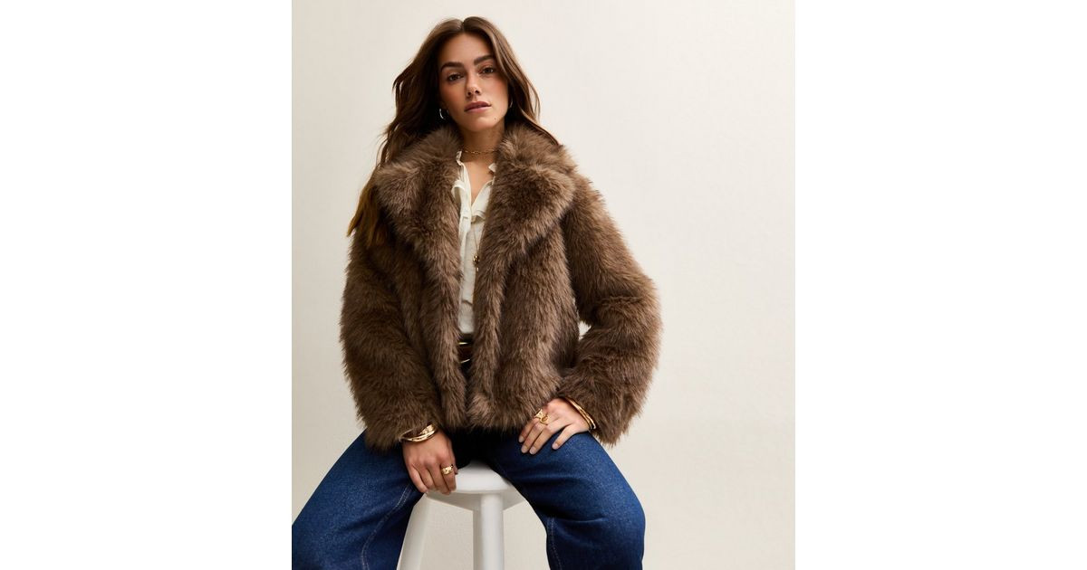Petite Brown Faux Fur Jacket | New Look | New Look (UK)