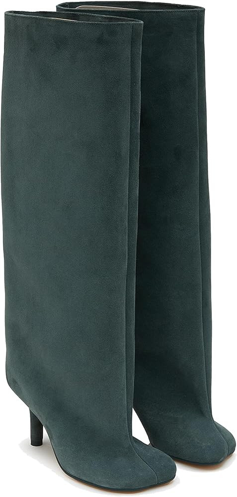 Beige Suede Knee High Boots for Women Slip on Stiletto Heels Womens Fashion Boots Casual Square T... | Amazon (US)