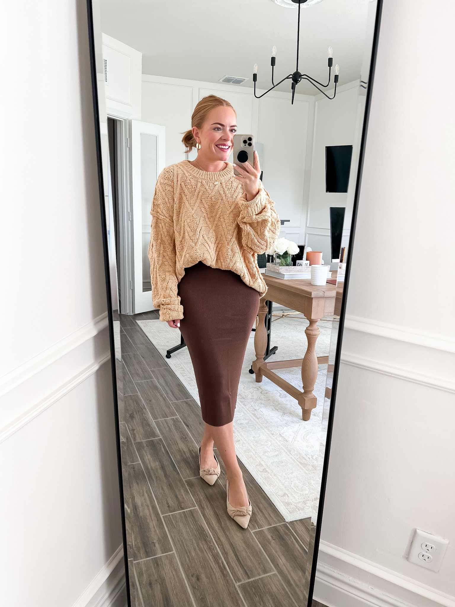 Todays fall work from home outfit! Free People oversized sweater and sweater skirt

#LTKSeasonal #LTKstyletip #LTKunder100