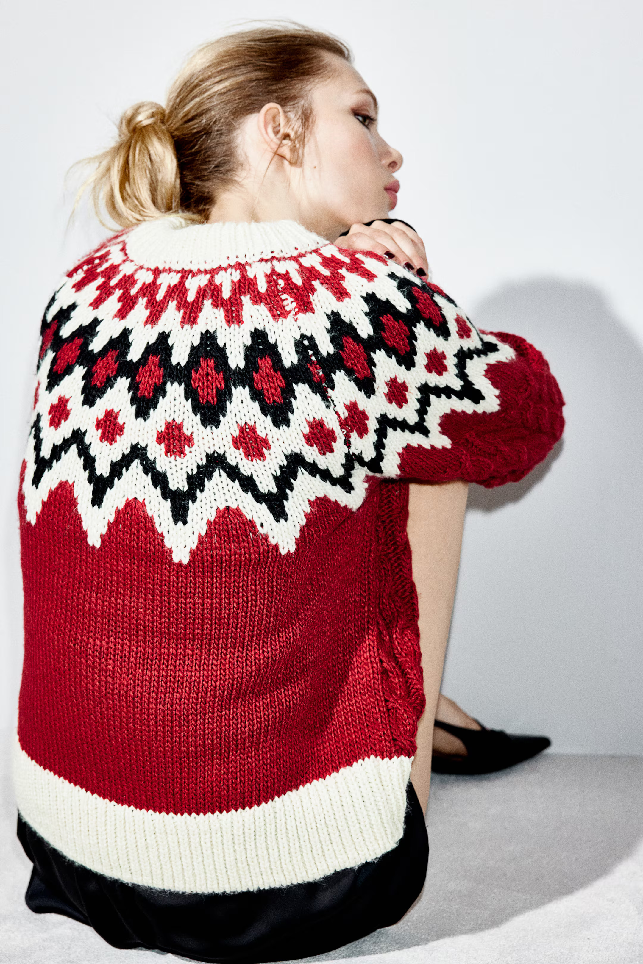 Mixed-Knit Sweater - Dark red/patterned - Ladies | H&M US | H&M (US + CA)