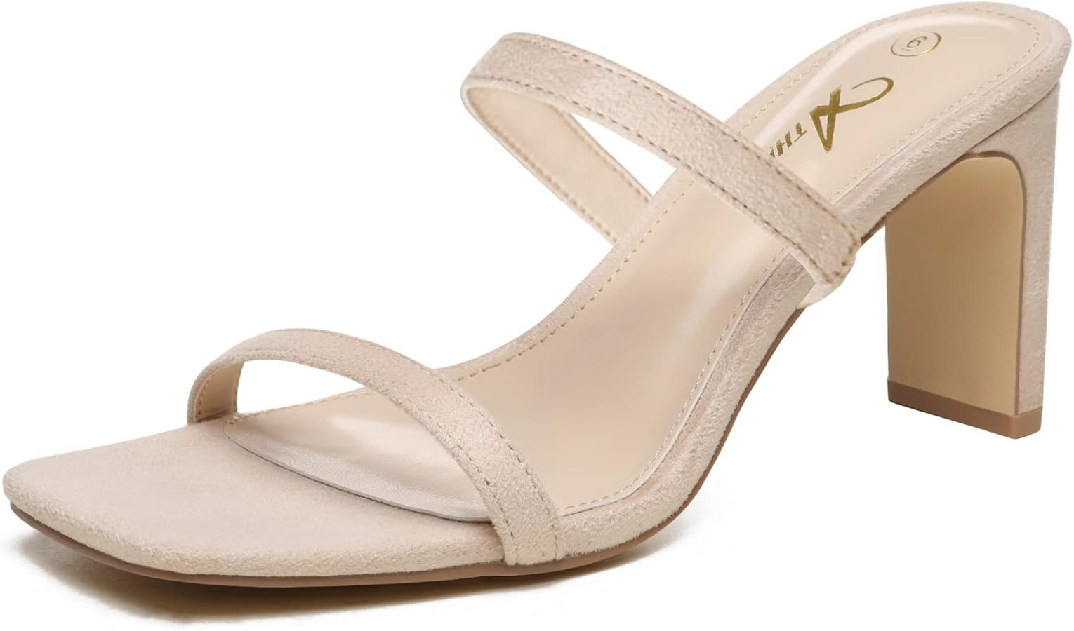 Athlefit Women's Square Open Toe Heeled Sandals Two Strap Slip On Backless Chunky Heels | Amazon (US)