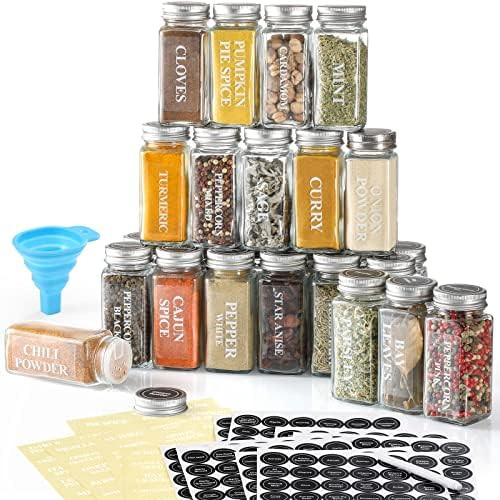 AOZITA 24 Pcs Glass Spice Jars / Bottles with Spice Labels - 4oz Empty Square Spice Containers, C... | Amazon (US)
