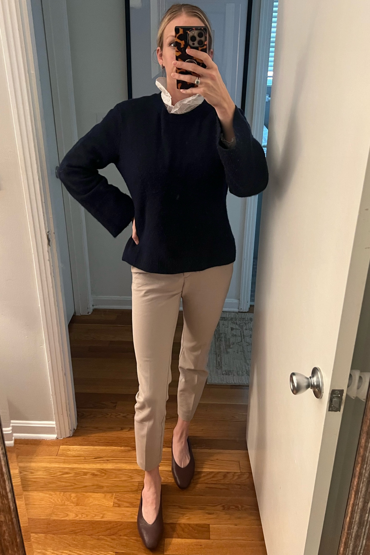 Spring brings with it a mixed bag of weather here in the South. Layering looks like this navy sweater over a ruffle neck button down creates an easily adjustable outfit for the crazy range of temperatures the day brings! 

#LTKworkwear #LTKsalealert #LTKfindsunder50