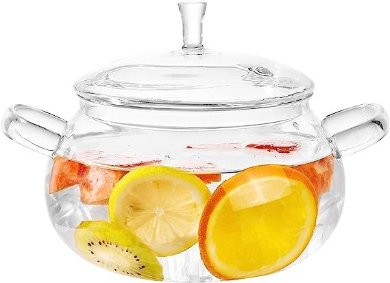 Glass Cooking Pot,83oz/2500ml Clear Glass Pots for Cooking on Stove with Lid, Large Glass Saucepa... | Amazon (US)