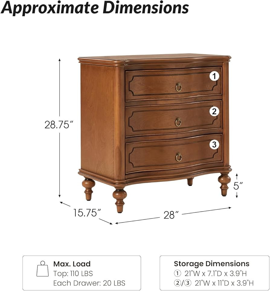 HULALA HOME Traditional Side Tables with 3 Drawers, Tall Side Table with Curved Front Profle Desg... | Amazon (US)