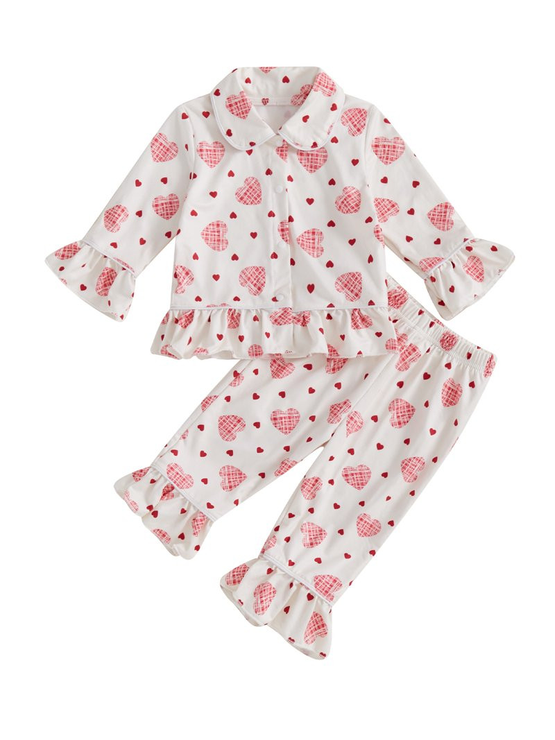 Kids Toddler Baby Girl Valentine's Day Pajamas Set Heart Print Lapel Button 2 Piece Pjs Loungewea... | Walmart (US)