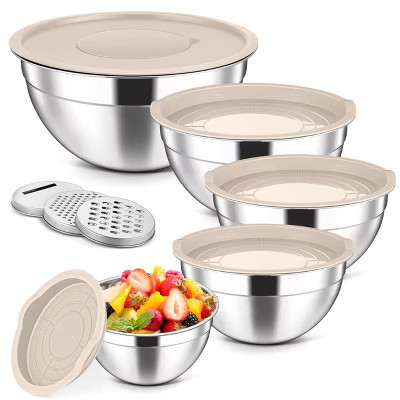 Itopfox Stainless Steel Mixing Bowls with Lids & Graters, Salad Prep Bowls for Kitchen, Ideal for Baking, Mixing, Serving, Includes Airtight Lids | Target