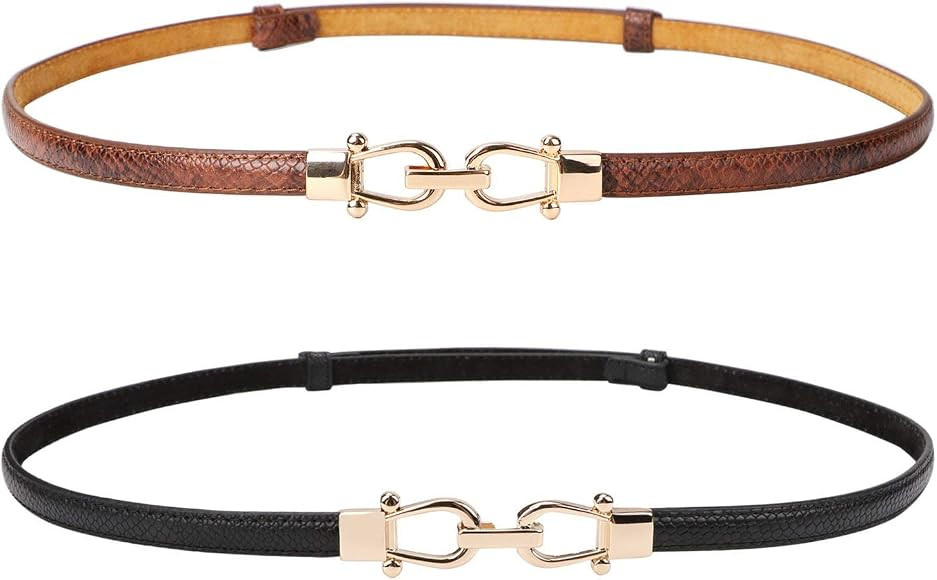 JASGOOD Leather Skinny Women Belt for Dresses up Thin Waist Belts with Golden Buckle | Amazon (CA)