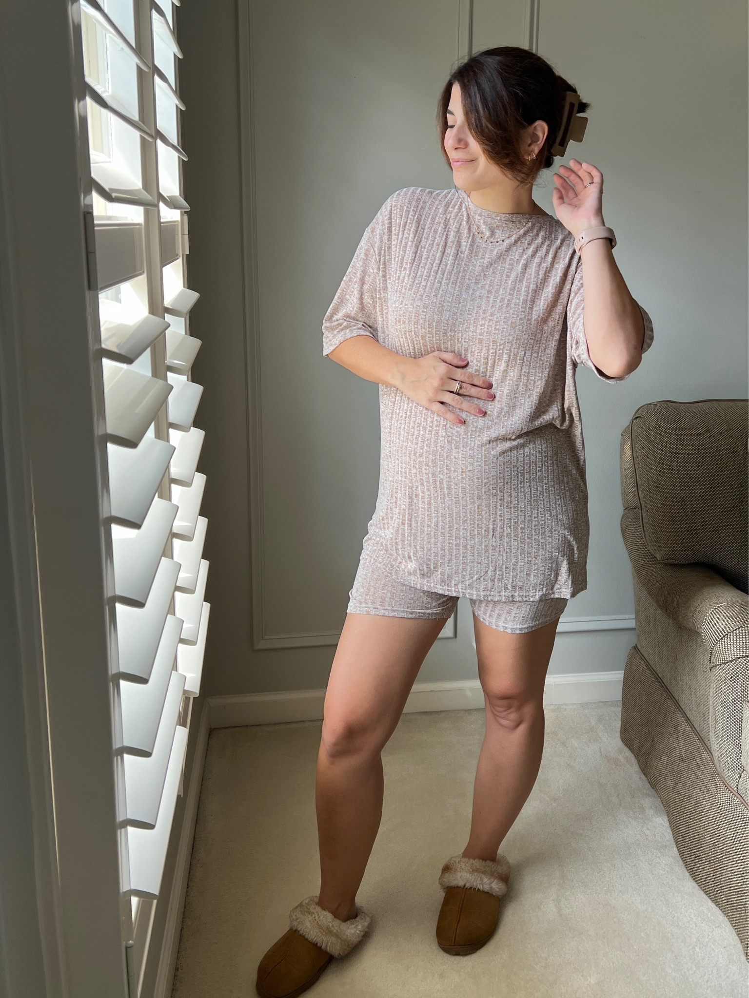 Will be buying in every color! Bump friendly and so perfect for postpartum too. Sized up to a Large for a more oversized fit. 

#LTKmidsize #LTKfindsunder50 #LTKbump