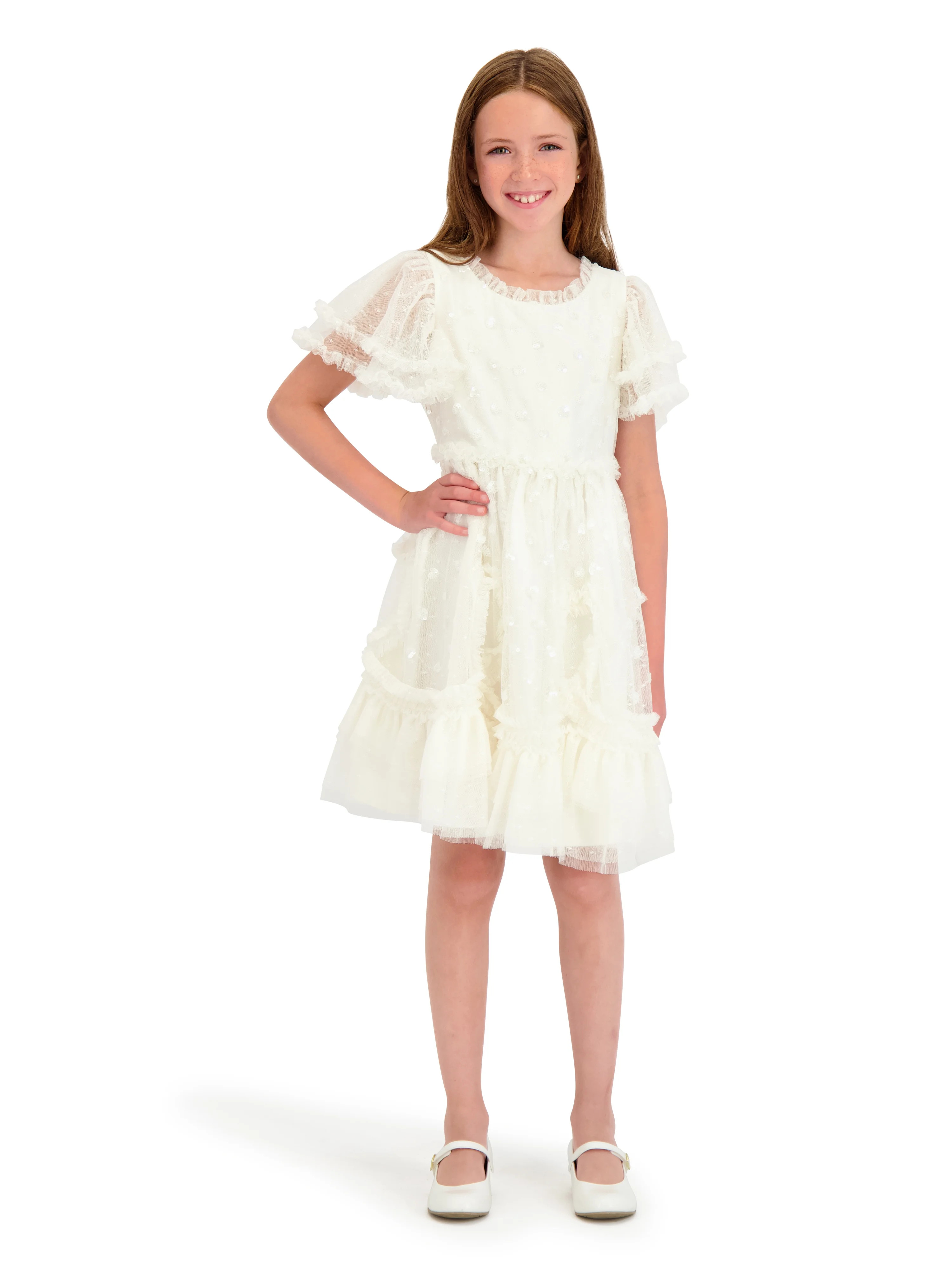 Kensie Girl Sequin Mesh Short Sleeve Dress, Sizes 4-16 | Walmart (US)