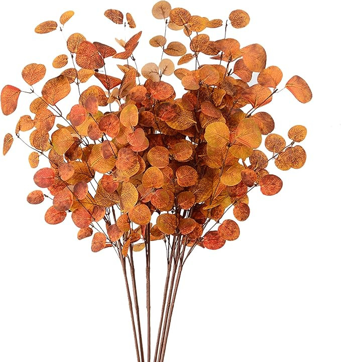YNYLCHMX 6 Pieces Fall Picks Fall Stems Faux Artificial Eucalyptus Stems Golden Eucalyptus Picks ... | Amazon (US)