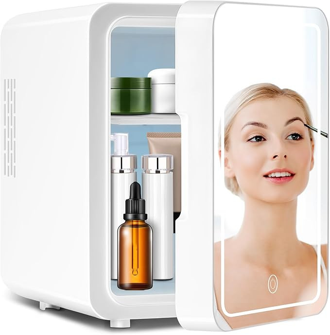 Skincare Fridge With Dimmable LED Mirror, 4L Makeup Mini Fridge for Bedroom, Cosmetics, SkinCare,... | Amazon (US)