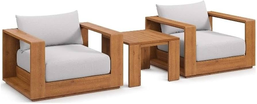 Modway Tahoe Acacia Wood 3-Piece Outdoor Patio Furniture Set in Natural Light Gray - Includes 2 L... | Amazon (US)