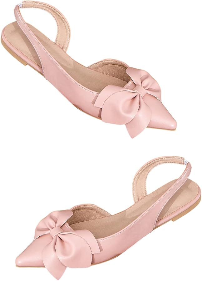 Verdusa Women's Bow Pointed Toe Flat Shoes Slingback Flats Dress Shoes | Amazon (US)