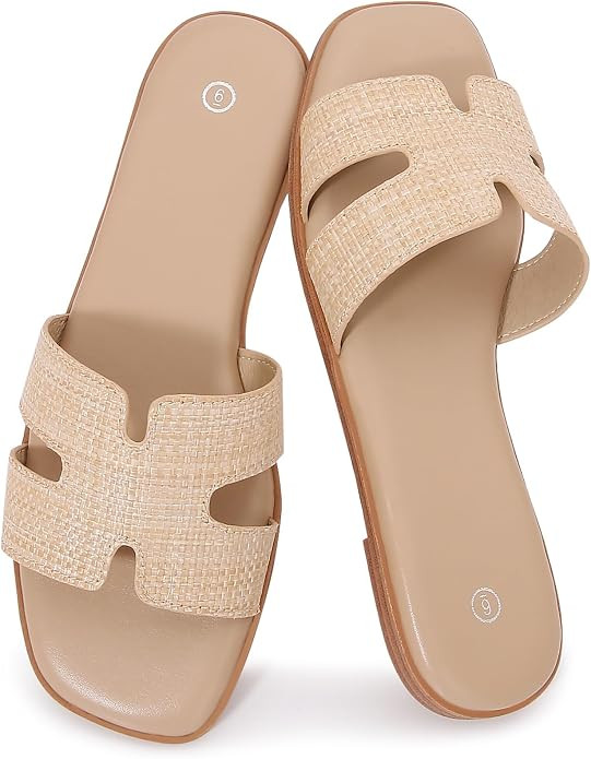 Women's Slide Sandals Comfortable Flat Slip On Leather Sandals | Amazon (US)