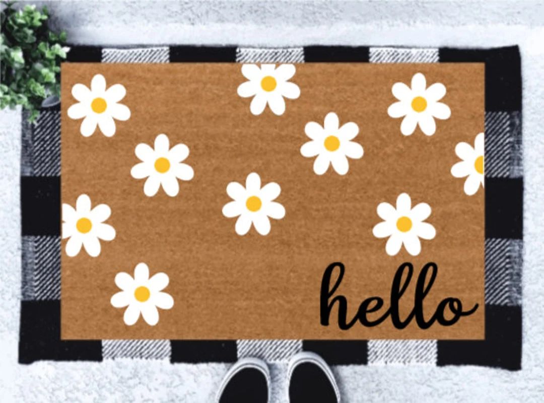 Daisy Doormat | Hello Spring | Floral Doormat | Spring Doormat | Front Door Decor | Spring Decor ... | Etsy (US)