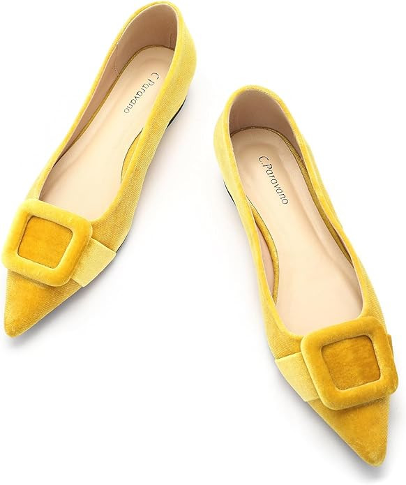 C.Paravano Velvet Flat Shoes Pointed Toe Flats Women's Flats for Casual Work Daily | Amazon (US)