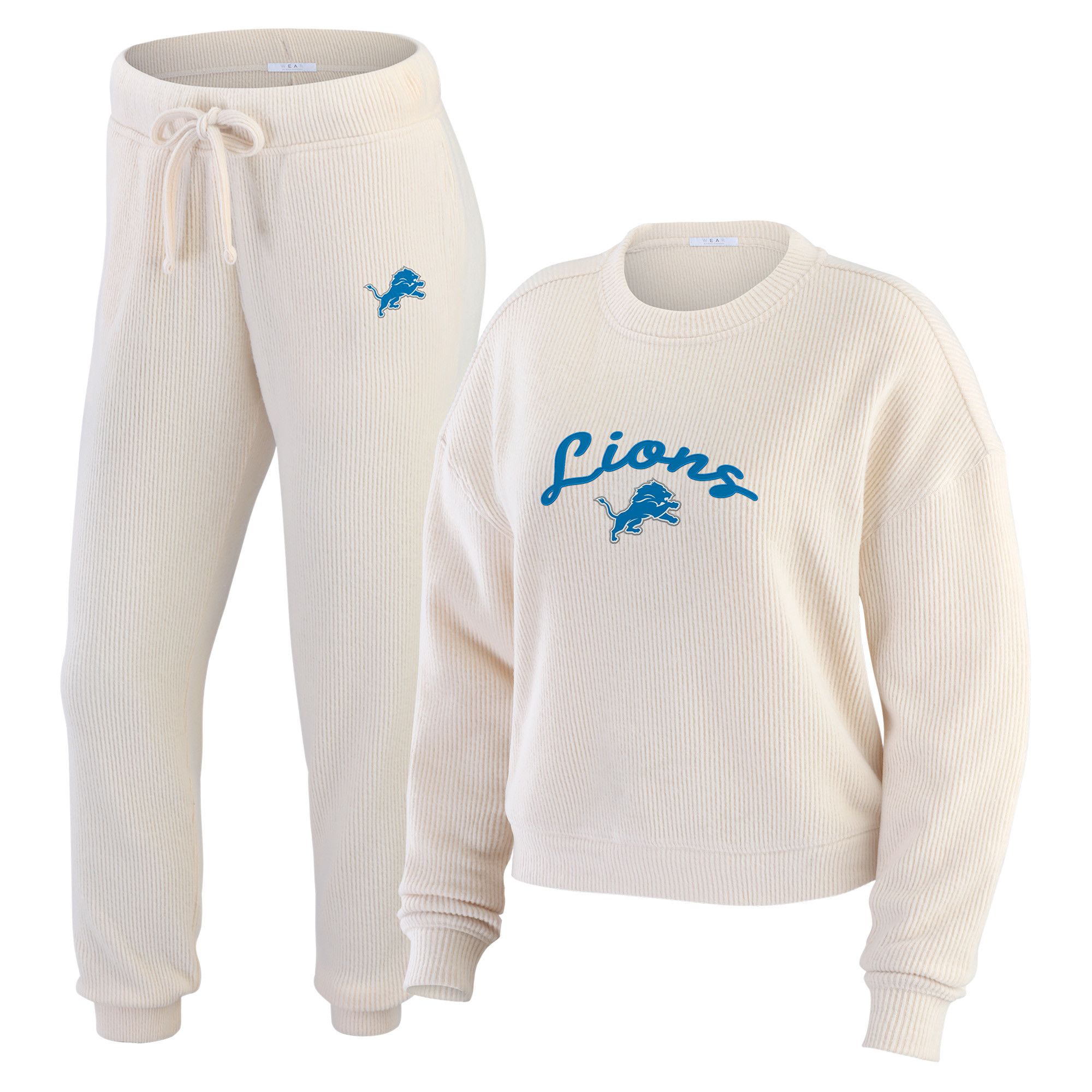 Women's WEAR by Erin Andrews Cream Detroit Lions Knitted Tri-Blend Long Sleeve T-Shirt & Pants Lounge Set | Fanatics