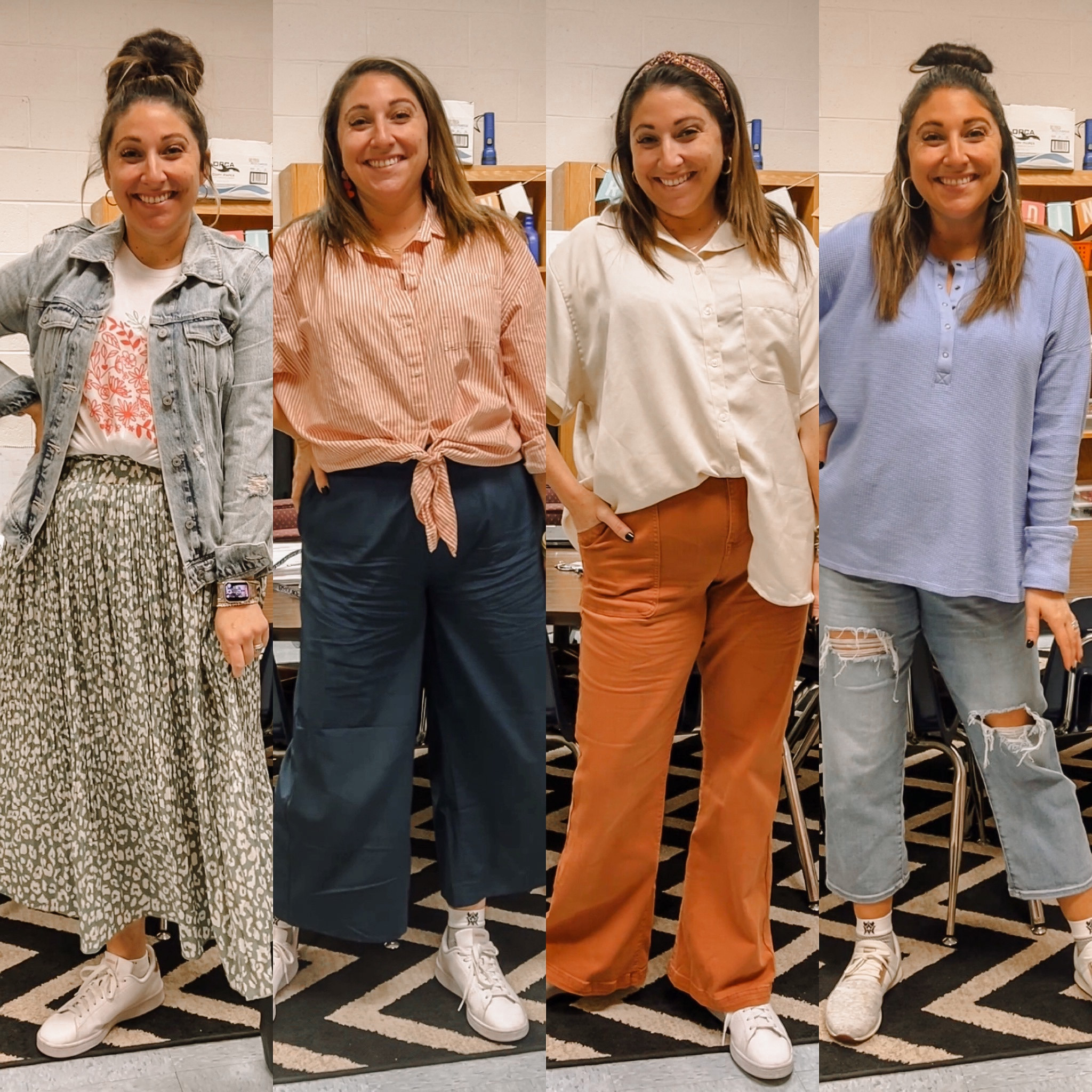 Teacher outfits from this week (from left to right) 
Tee XL / Skirt XL / jacket L / striped top L / pants L / blouse L / jeans 14 / top L / jeans 14 / all sneakers tts

#LTKworkwear #LTKstyletip #LTKSeasonal
