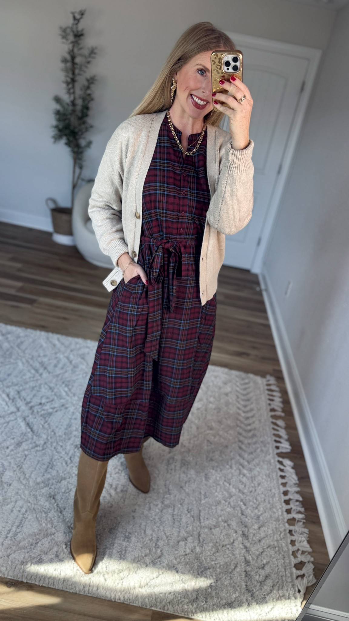 Daily try on, Walmart outfit, Walmart fashion, Walmart try on, scenario, plaid midi dress