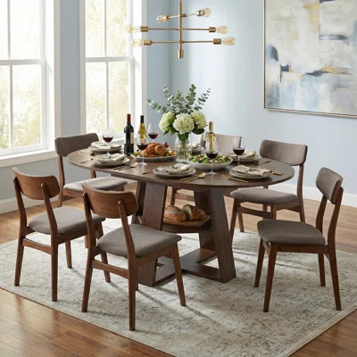 43.3in-59in Extendable Round to Oval Dining Table for 4-8, Farmhouse Thick Wood Table with Dual Storage, Sturdy Cross-Shaped Base, Scratch-Water Resis | Wayfair North America