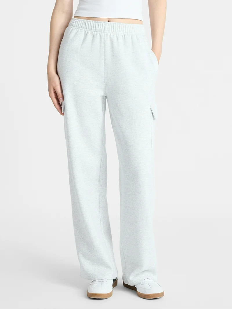 No Boundaries Fleece Cargo Wide-Leg Pants, 30'' Inseam, Women's | Walmart (US)