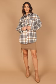 Alex Double-Breasted Pocket Shacket - Grey Check | Petal & Pup (US)