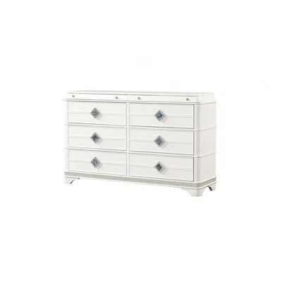 Laguna Modern Style 6- Drawer Dresser Made With Wood,Hidden Jewelry Drawer And Crystal Accents In White | Wayfair North America