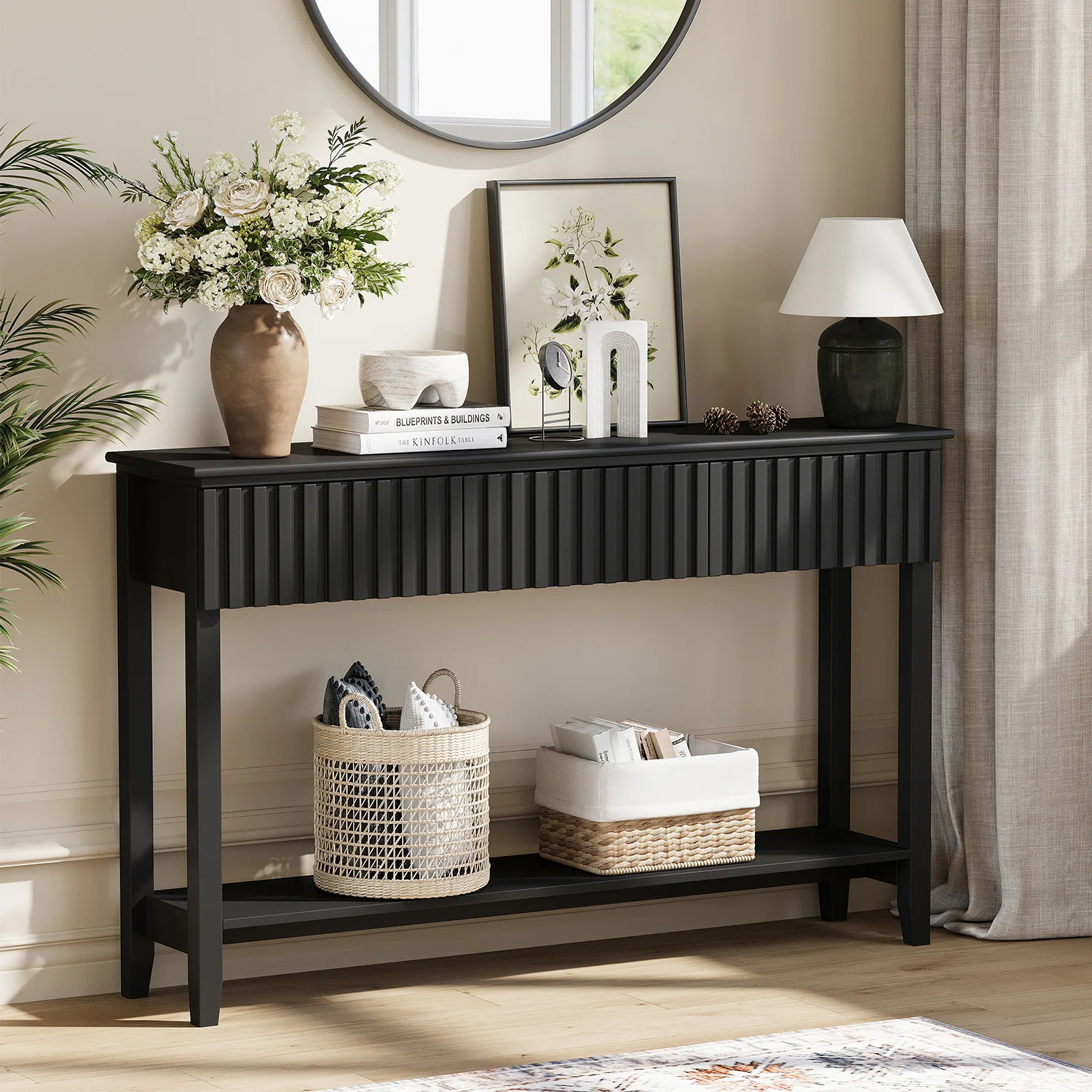 51.18" Console Table With 3 Drawers And Open Storage Shelf | Wayfair North America