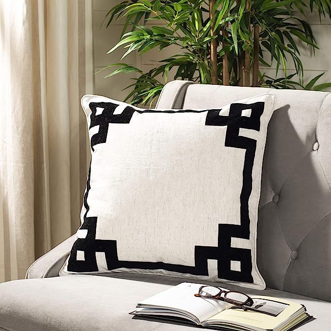 Safavieh Home Renti Natural and Black Greek Key 20-inch Decorative Pillow Pillow | Amazon (US)