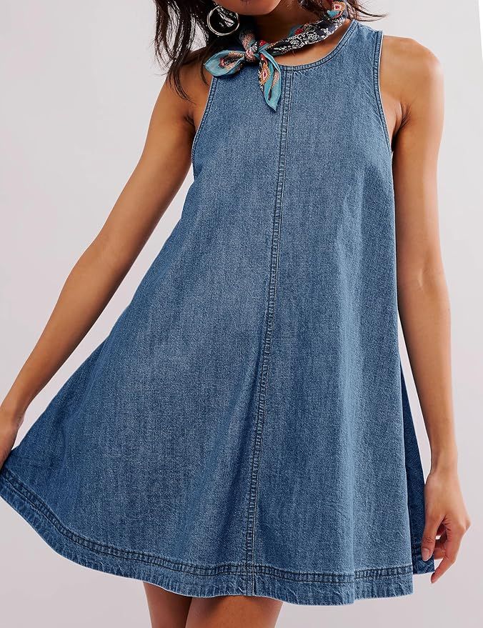 Women’s Denim Dress Summer Casual Sleeveless Jean Mini Dresses with Pockets | Amazon (US)