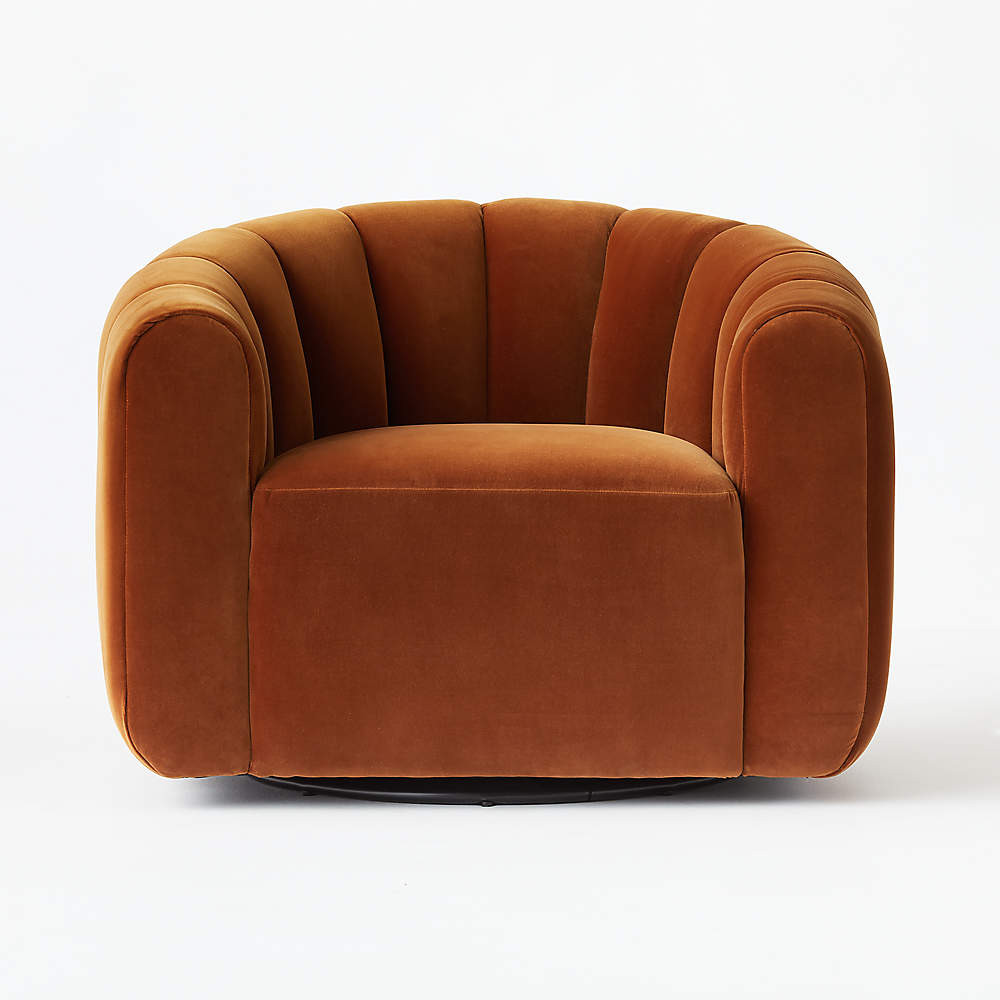 Fitz Modern Channeled Green Velvet Swivel Chair + Reviews | CB2 | CB2