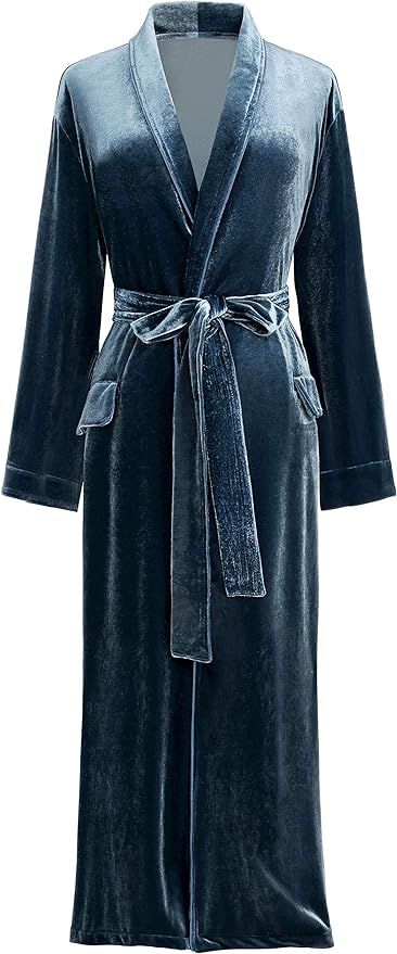 PRODESIGN Women's Long Velvet Robe Soft Warm Bathrobe with Shawl Collar Loose Sleepwear Nightgown | Amazon (US)